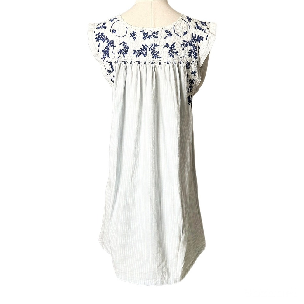 Mi Golondrina Hand Embroidered Tunic Dress Blue White Striped Size Large - Picture 3 of 10